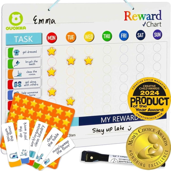 Quokka Reward Chart for Kids - Magnetic Behavior Chore Chart for Kids at Home - Dry and Erase and Responsibility - 84 Magnets & 102 Stars