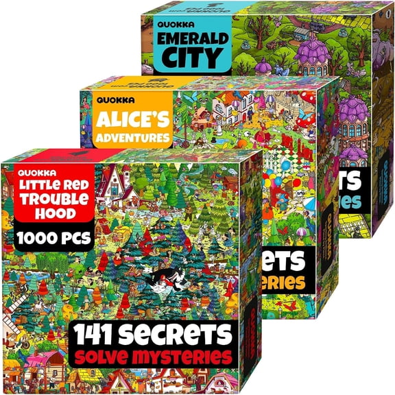 Quokka Set 3x1000 PC Jigsaw Puzzle for Adults Seek&See Fairy Tales – Puzzles for Adults Premium Box Packaging - Extra Fun Hidden Secrets & Audio Story