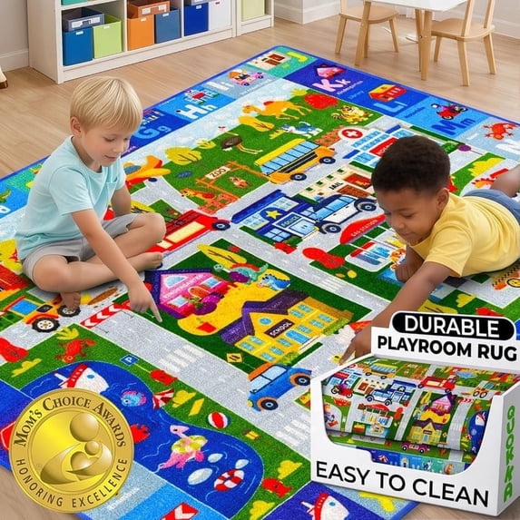 Quokka Small Classroom Boys Rug for Kids - 60x41 ABC Rugs for Playroom - Bedroom Alphabet Learning Area Rug - Boy Toddler Rugs