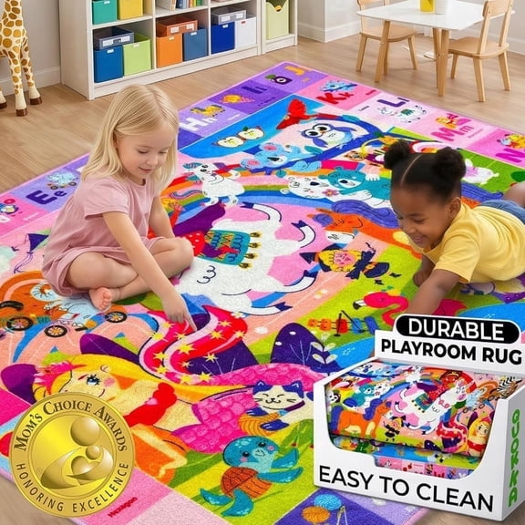 Quokka Small Classroom Girl Rug for Kids - 60x41 ABC Rugs for Playroom - Bedroom Alphabet Learning Area Rug - Girls Toddler Rugs