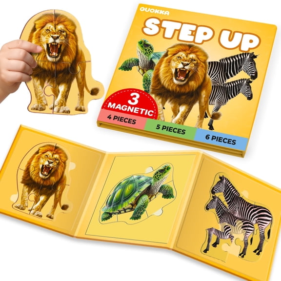 Quokka Step Up Magnetic Puzzles for Toddlers 1-3, Wild Animals Puzzle Set in One Book, Travel Games for Kids 3-5