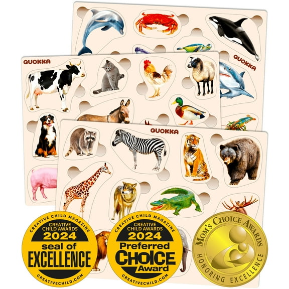 Quokka Toddlers Educational Toys Learning Games Jigsaw Puzzles, Wood, 3 Count