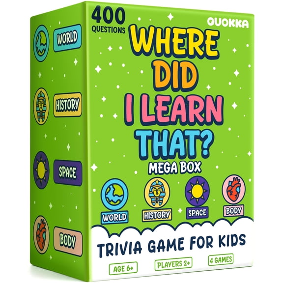 Quokka Trivia Card Games for Kids 4SET World, Space, History & Human Body Fun Card Game for Family Educational Trivia Cards for Kids