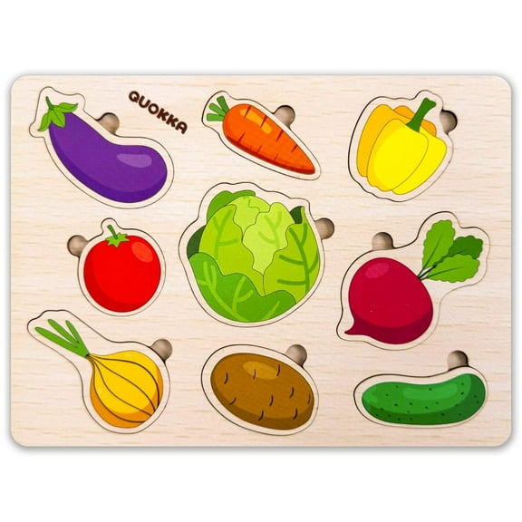 Quokka Wood Puzzles for Toddlers 1 3 - Veggies Wooden Montessori Toys - Gifts for Boys & Girls