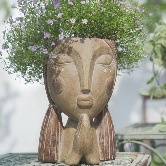 Quoowiit Resin Head Planter, 7" with Drainage Holes, Face Flower Pot for Indoor Succulents