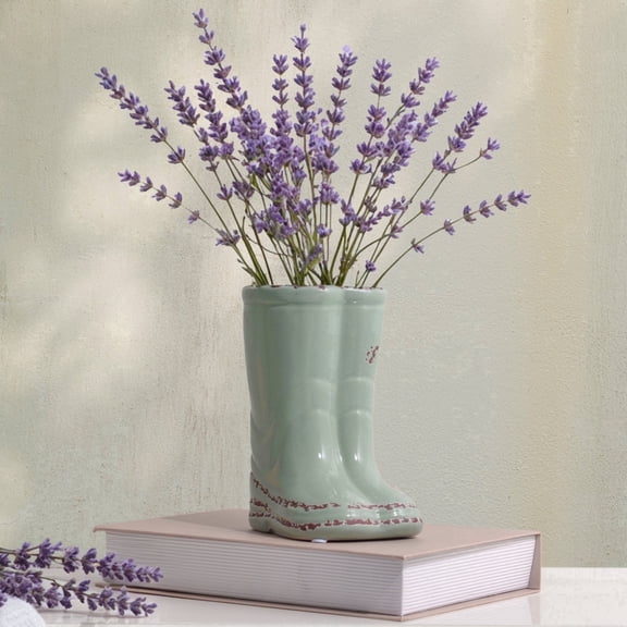 Quoowiit Ceramic Boot Vase, 7”, Sage Green Farmhouse Vintage Rustic