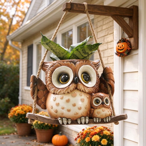 Quoowiit Resin Owl Hanging Planter, 4.72" with Drainage Holes for Small Succulents