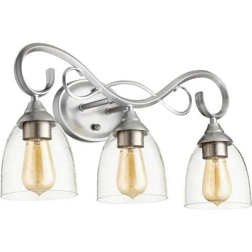 Quorum Powell Collection 3-Light Vanity Light In Classic Nickel Finish – Transitional Style, Damp Rated, 10.5" H X 23" W - View #4