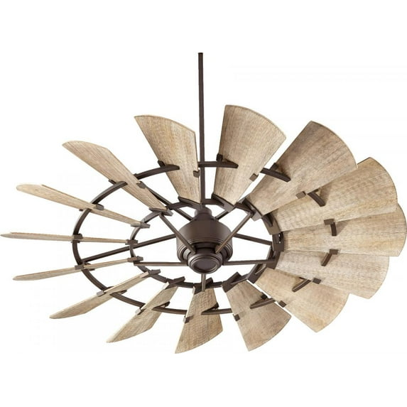 Quorum 60" 96015-86 Windmill Indoor Ceiling Fan, Oiled Bronze with Weathered Oak Blades - Rustic Fan for Indoor, Home, Office & Commercial - Wall Control Included & Light Kit Adaptable