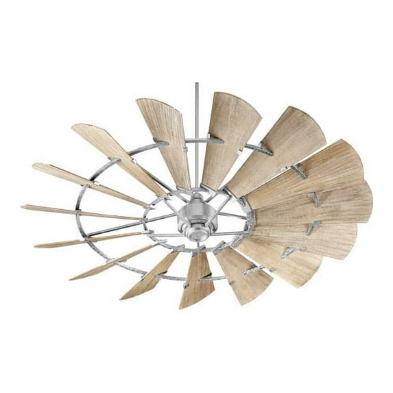 Quorum 72" 97215-9 Windmill Indoor Ceiling Fan, Galvanized Steel with Weathered Oak Blades - Rustic Fan for Indoor, Home, Office & Commercial - Wall Control Included & Light Kit Adaptable