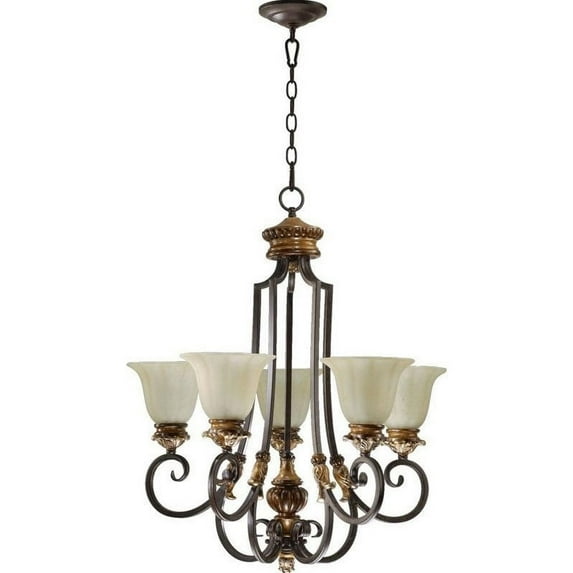 Quorum Capella 5 Light Up Chandelier in Toasted Sienna With Golden Fawn