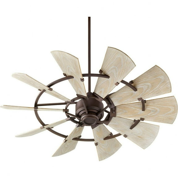 Quorum Lighting Windmill 52 10-Blade Oiled Bronze DC Fan, Weathered Oak Blades, Optional Light Kit, Damp Rated, Limited Lifetime Warranty