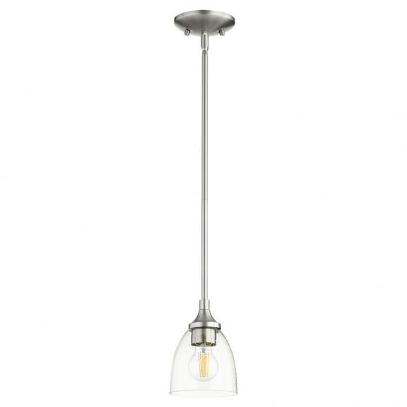 Quorum Lighting Enclave 1-Light Mini Pendant, Satin Nickel, Glass, Stem Hanging, 5.5W x 7H, Dry Rated