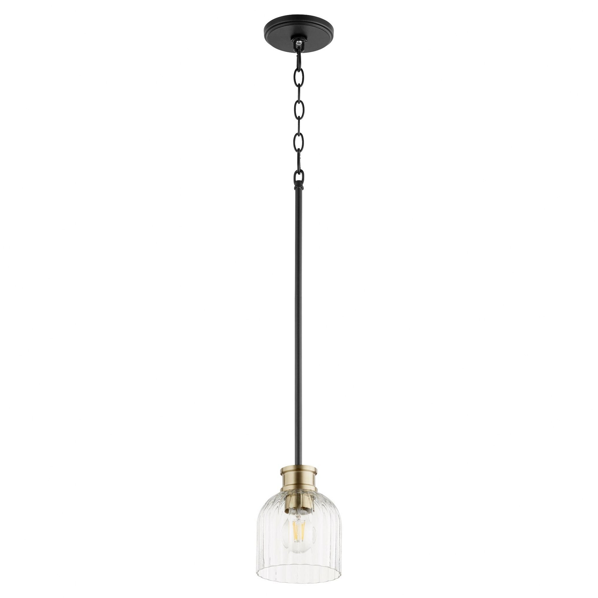 Monarch Aged Brass & Black 7.25" Pendant with Clear Glass Shade