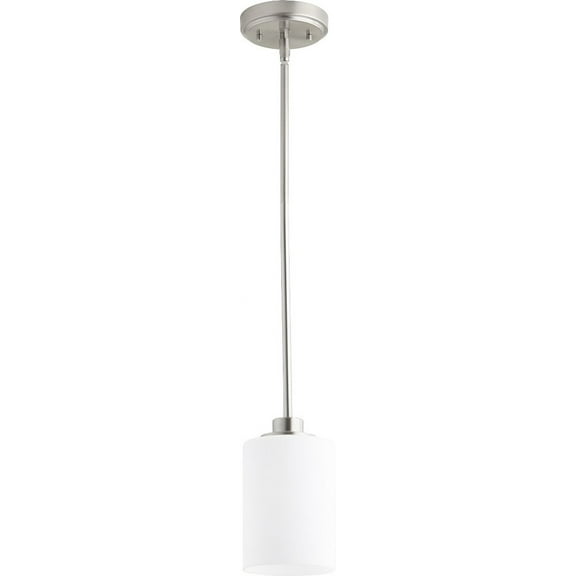 Quorum Lighting Lancaster 1-Light Pendant, Satin Nickel, Glass, 5W x 8.25H, Stem Hanging, Dry Rated