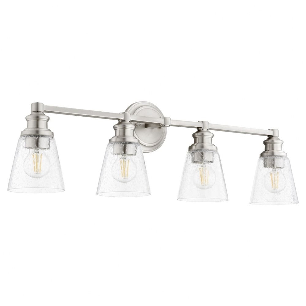 Dunbar Satin Nickel 4-Light Vanity with Clear Seeded Glass Shades