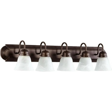 5094-5-186-Quorum Lighting-5 Light Bath Vanity in Quorum Home Collection style - 36 inches wide by 8 inches high-Oiled Bronze Finish-Faux Alabaster