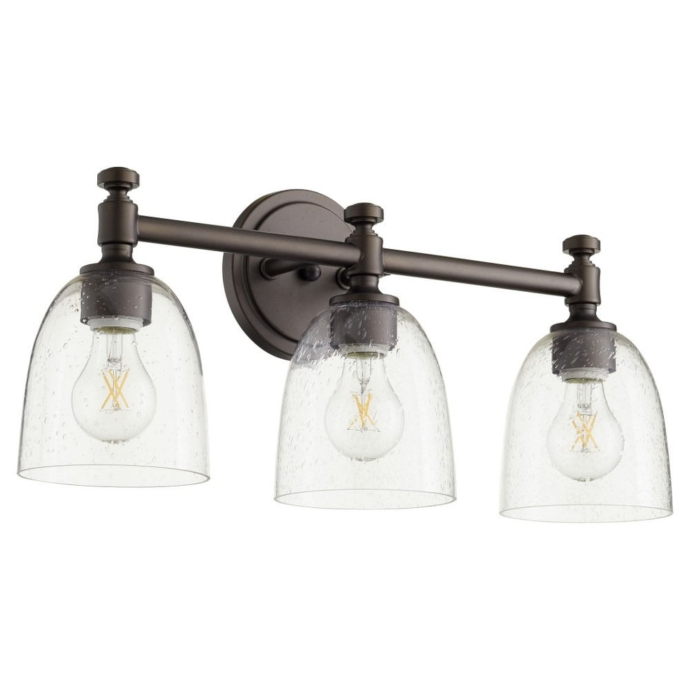 Rossington Oiled Bronze 3-Light Vanity with Clear Seeded Glass Shades