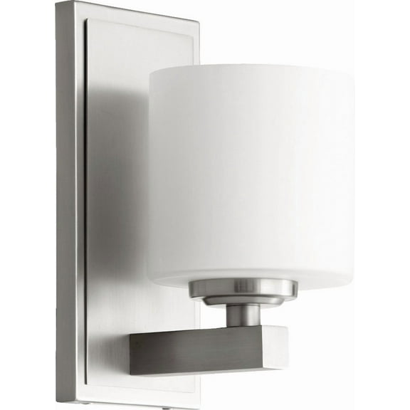 5669-1-65 Quorum Lighting 1 Light Cylinder Wall Mount in style - 4.75 inches wide by 9.25 inches high-Satin Nickel Finish-Satin Opal Glass Color