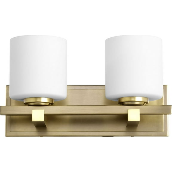 5669-2-80-Quorum Lighting-2 Light Cylinder Wall Mount in Transitional style - 14 inches wide by 7.5 inches high-Aged Brass Finish-Satin Opal Glass