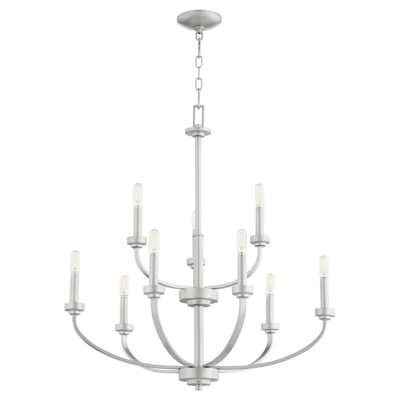 6160-9-64 Quorum Lighting Reyes - 9 Light Chandelier-30.5 Inches Tall and 31.25 Inches Wide-Classic Nickel Finish -Traditional Installation