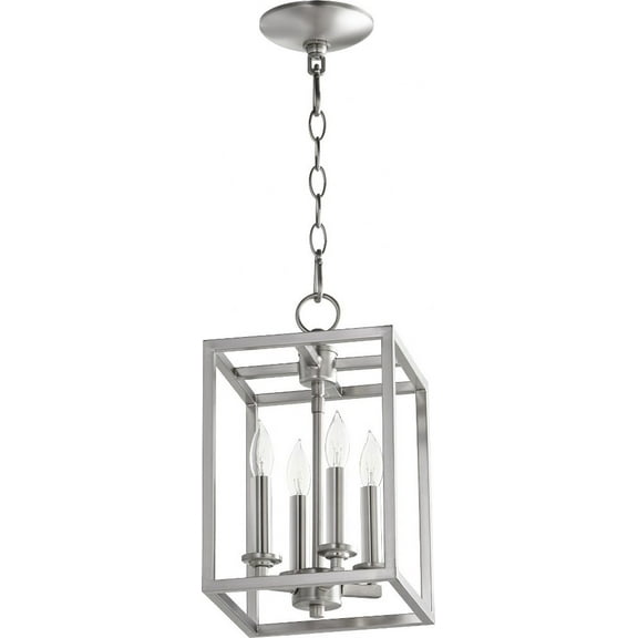 6731-4-165 Quorum Lighting Cuboid - 4 Light Large Entry Pendant in Quorum Home Collection style - 11 inches wide by 17 inches high-Satin Nickel Finish