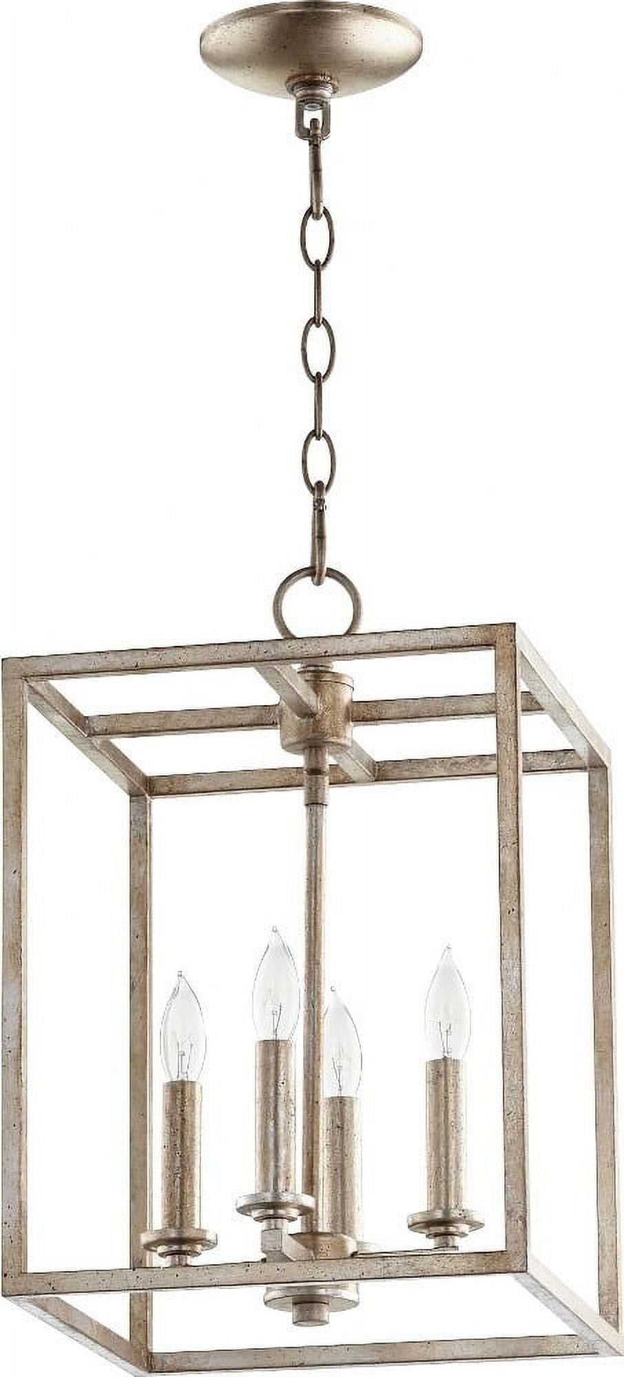 Aged Silver Leaf 4-Light Cuboid Chandelier