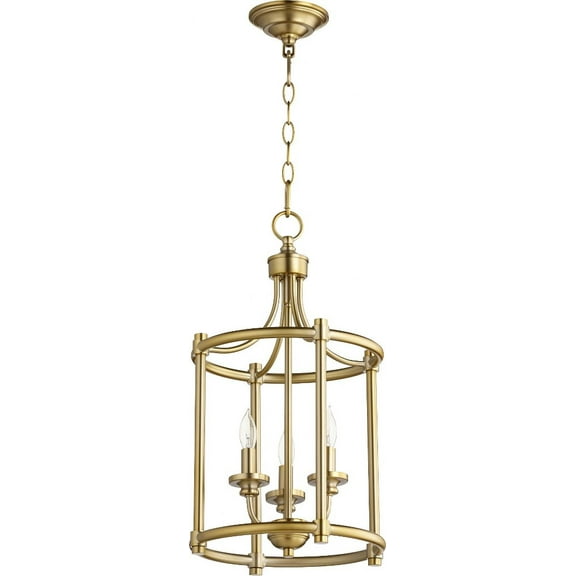 Quorum Lighting Rossington 3-Light Entry Pendant, Aged Brass, 12W x 21.5H, Dry Rated