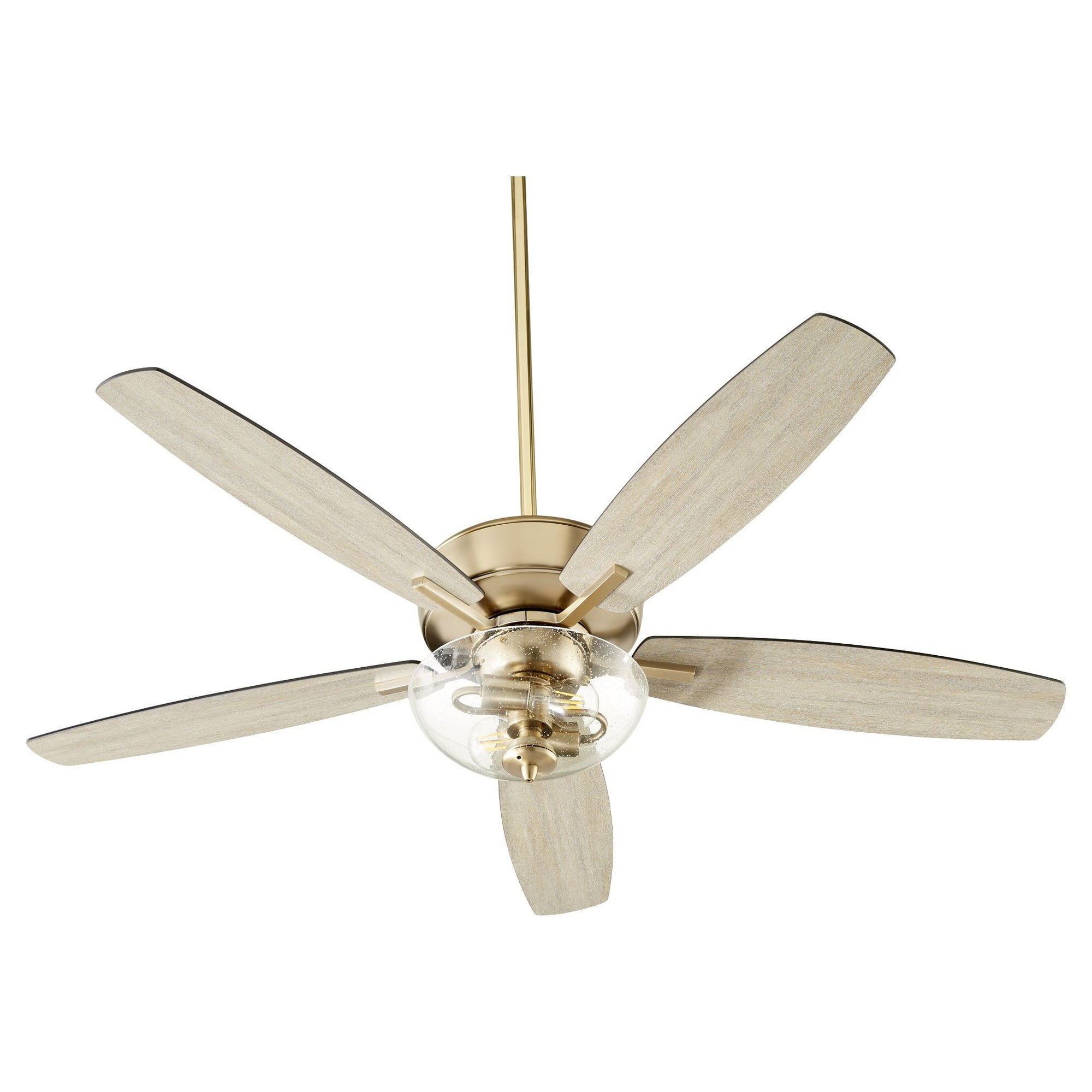 7052-280-Quorum Lighting-Breeze - 52 Inch 5 Blade Ceiling Fan with Bowl Light Kit-Aged Brass Finish-Matte Black/Weathered Oak Blade Color
