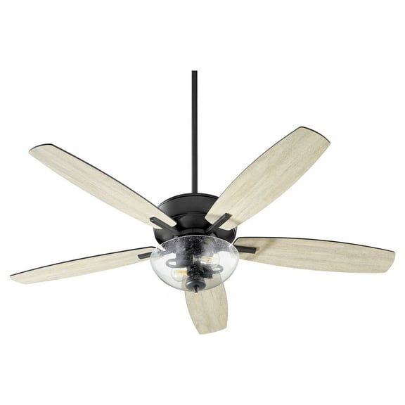 7052-269-Quorum Lighting-Breeze - 52 Inch 5 Blade Ceiling Fan with Bowl Light Kit-Noir Finish-Matte Black/Weathered Oak Blade Color