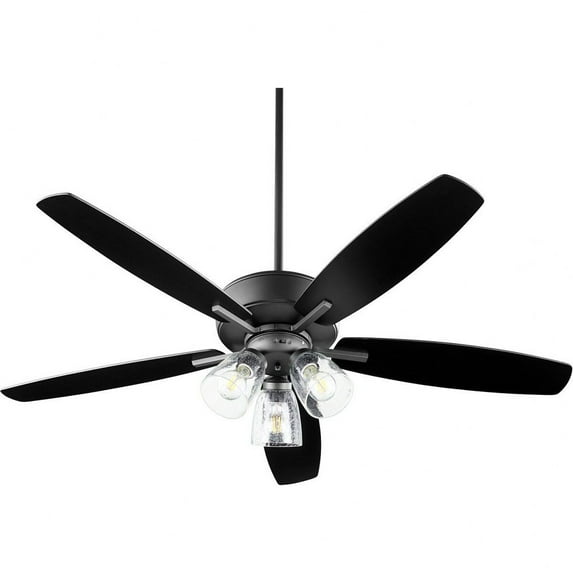 Quorum Lighting Breeze 52 5-Blade LED Ceiling Fan, Noir Finish, Matte Black/Weathered Oak Blades