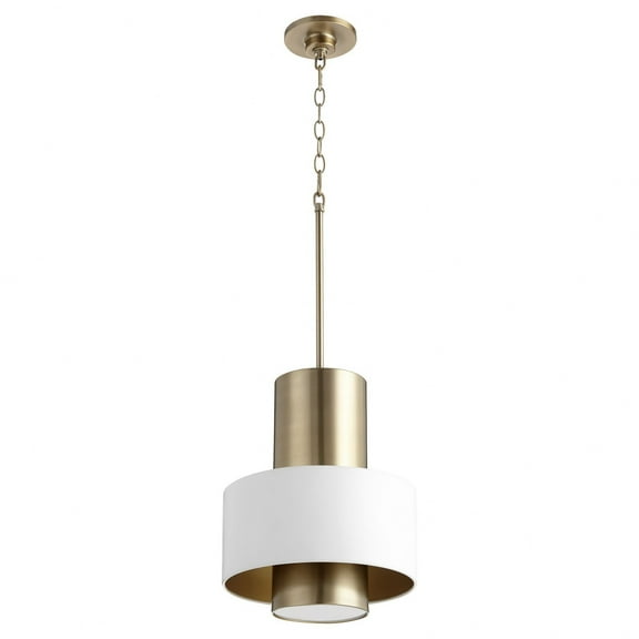 8011-0880 Quorum Lighting 1 Light Cylinder and Drum Pendant in Soft Contemporary style - 12 inches wide by 15 inches high-Studio White/Aged Brass