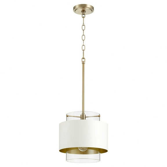 8012-0880 Quorum Lighting 1 Light Drum Pendant in Contemporary style - 10.5 inches wide by 10.75 inches high-Aged Brass/Studio White Finish