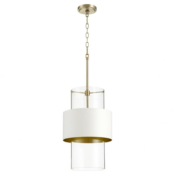 8013-0880 Quorum Lighting 1 Light Drum Pendant in Contemporary style - 12 inches wide by 19.75 inches high-Aged Brass/Studio White Finish