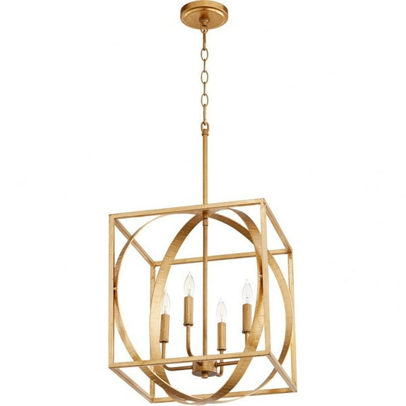 8150-4-74 Quorum Lighting 4 Light Cube/Sphere Pendant in Soft Contemporary style - 15.5 inches wide by 19.5 inches high-Gold Leaf Finish