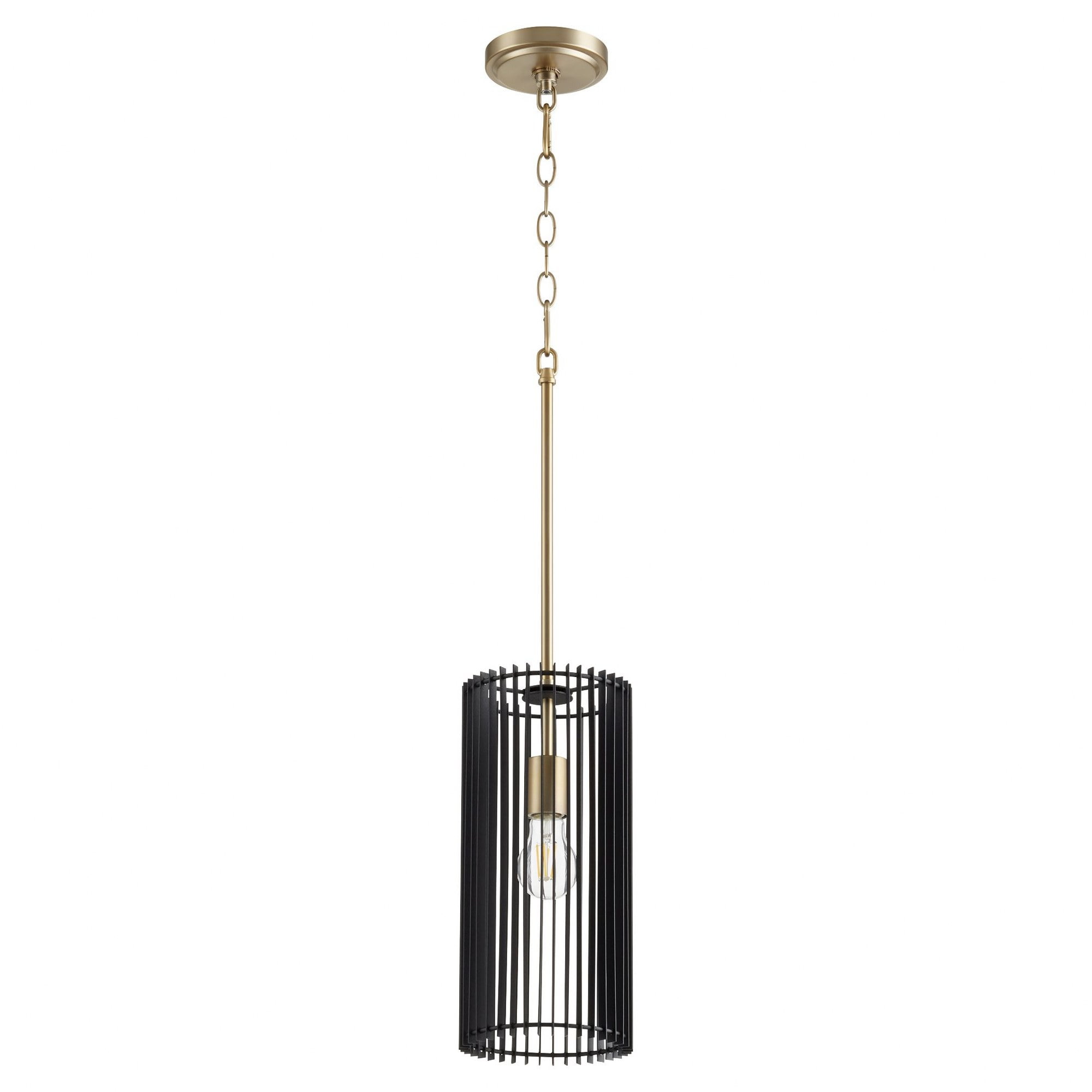 Aged Brass and Black Drum Pendant Light