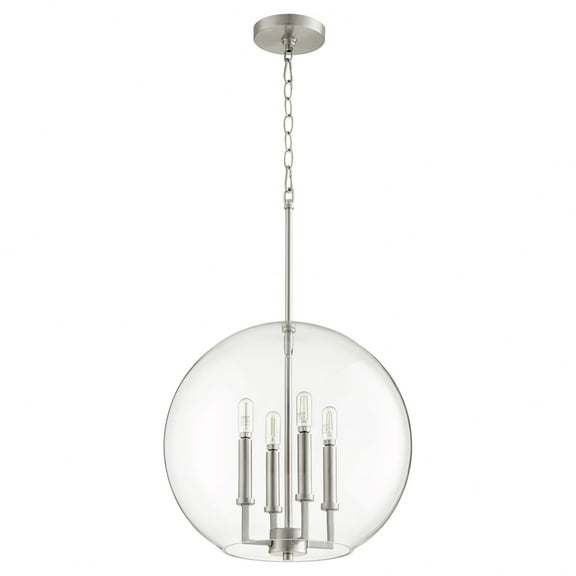 873-4-65 Quorum Lighting 4 Light Globe Pendant in Crystal style - 16 inches wide by 18.25 inches high-Satin Nickel Finish    -Traditional Installation