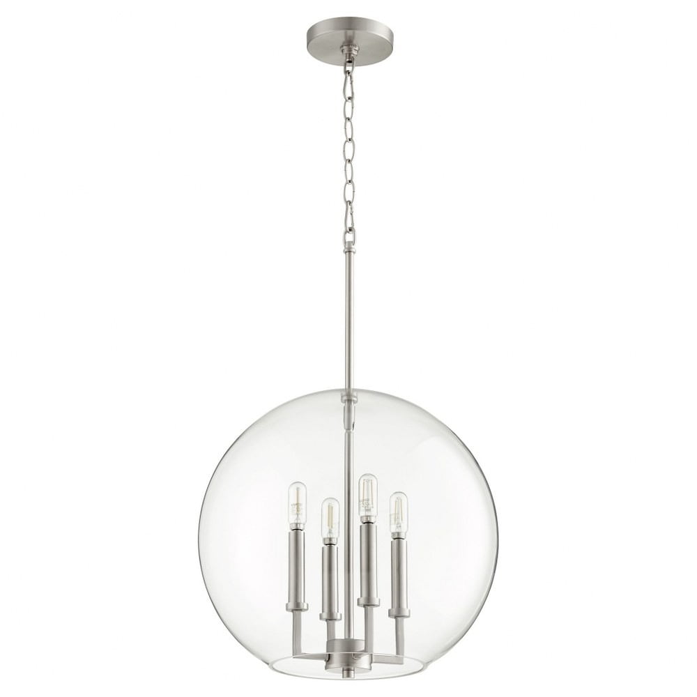 Satin Nickel 16" Globe Pendant Light with Glass Shade