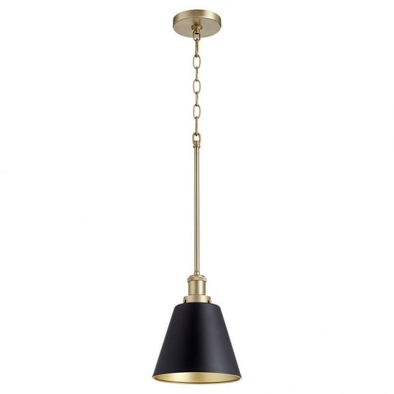 877-6980 Quorum Lighting 1 Light Cone Pendant in Transitional style - 8 inches wide by 9.75 inches high-Noir/Aged Brass Finish    -Traditional