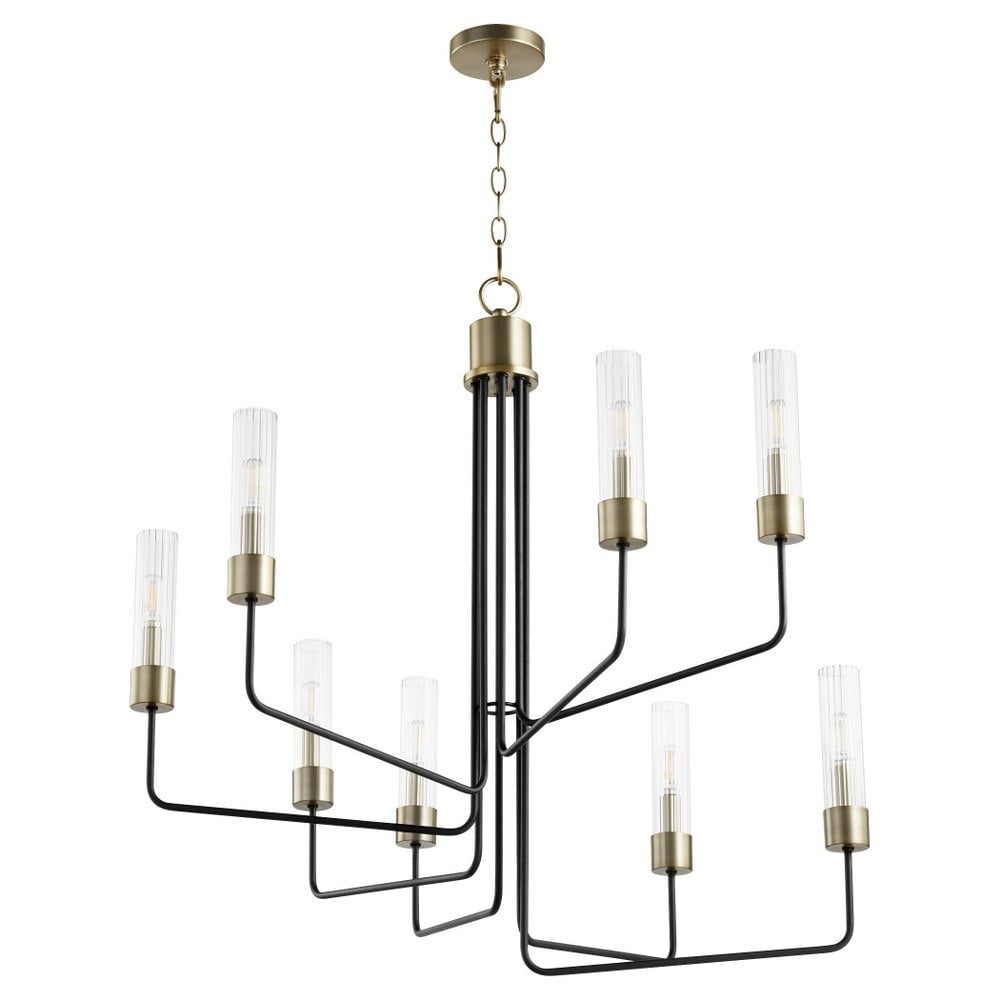 Helix Noir and Aged Brass 8-Light Chandelier with Clear Glass