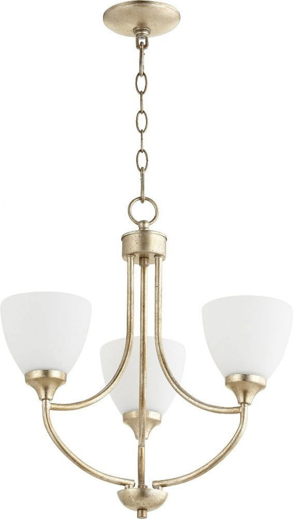 Aged Silver Leaf 3-Light Chandelier with Satin Opal Glass Shades