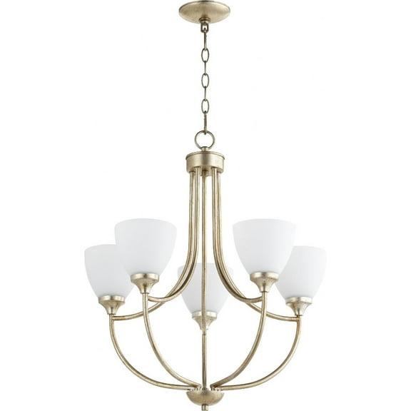 Quorum Lighting Enclave 5-Light Chandelier, Aged Silver Leaf, 24 Width, 25 Height, Glass Material