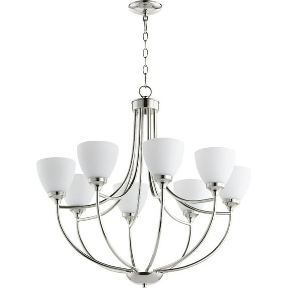 Quorum Lighting Enclave 8-Light Chandelier, Polished Nickel, 30 Width, 29 Height, Clear/Seeded Glass