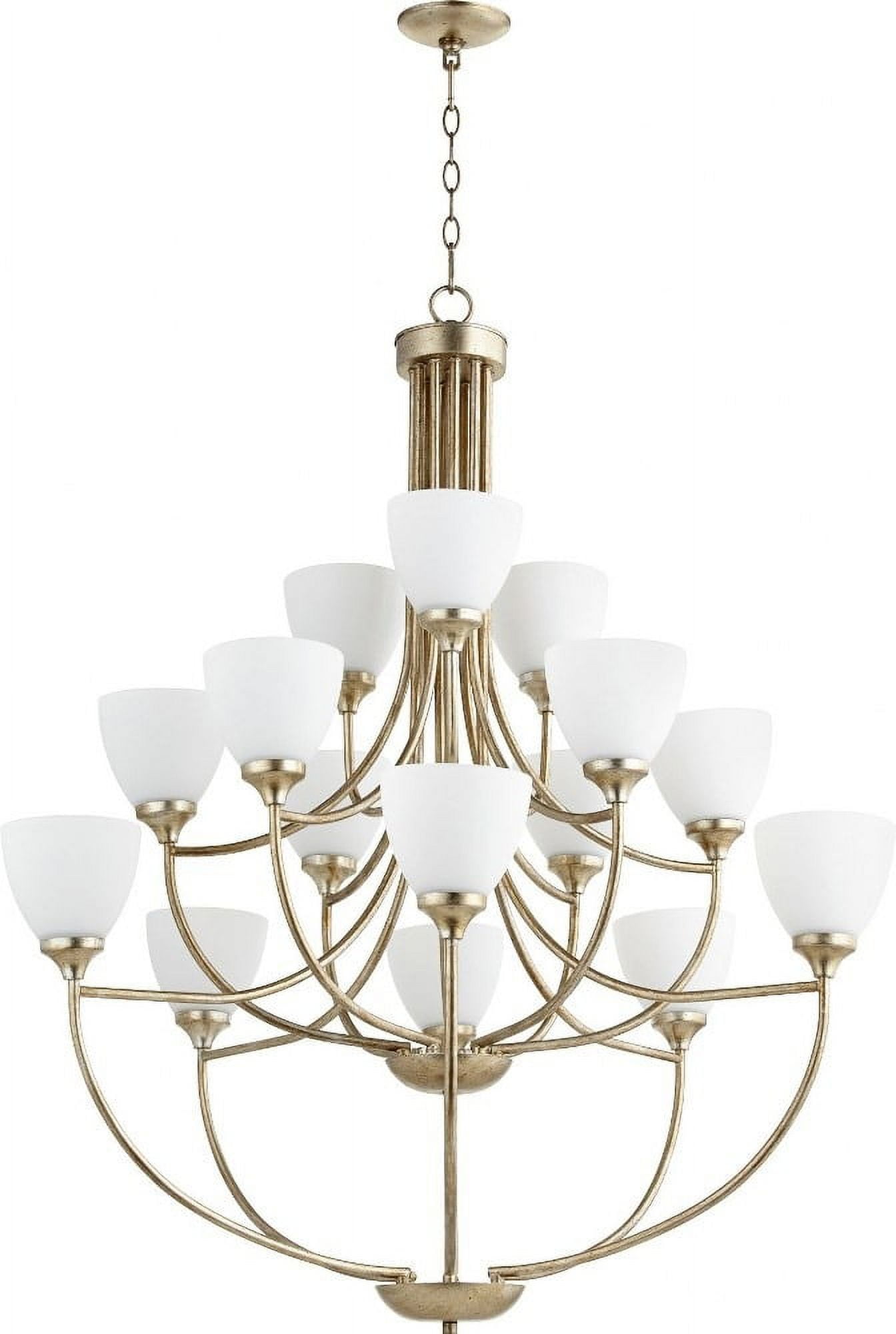 Aged Silver Leaf 15-Light Crystal Chandelier with Satin Opal Glass Shades