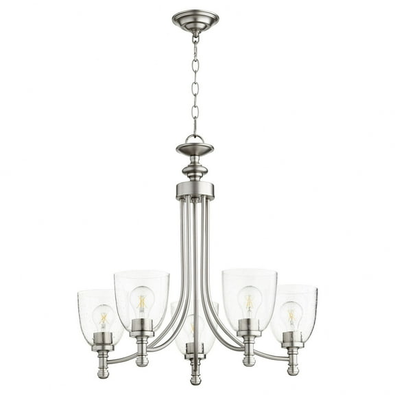 Quorum Lighting Rossington 5-Light Chandelier, Satin Nickel, 25 Width, 25 Height, Glass Material