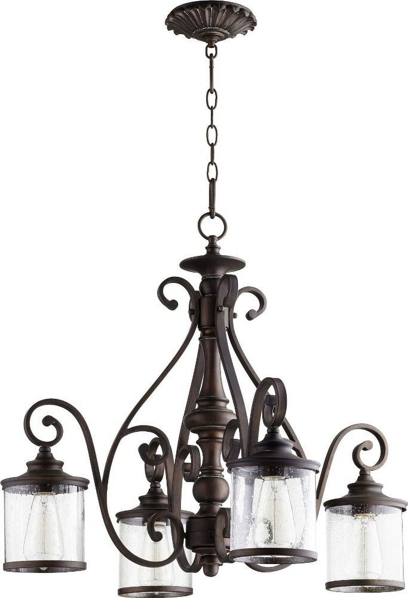 Vintage Copper 4-Light Chandelier with Clear Seeded Glass Shades