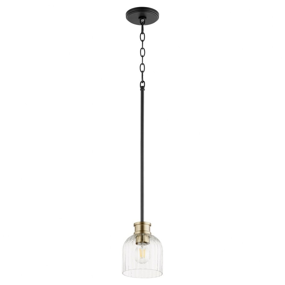 Monarch Aged Brass & Black 7.25" Pendant with Clear Glass Shade