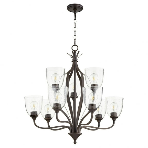 Quorum Lighting Jardin 9-Light Chandelier, 30 Width, 28 Height, Oiled Bronze Finish, Clear/Seeded Shade