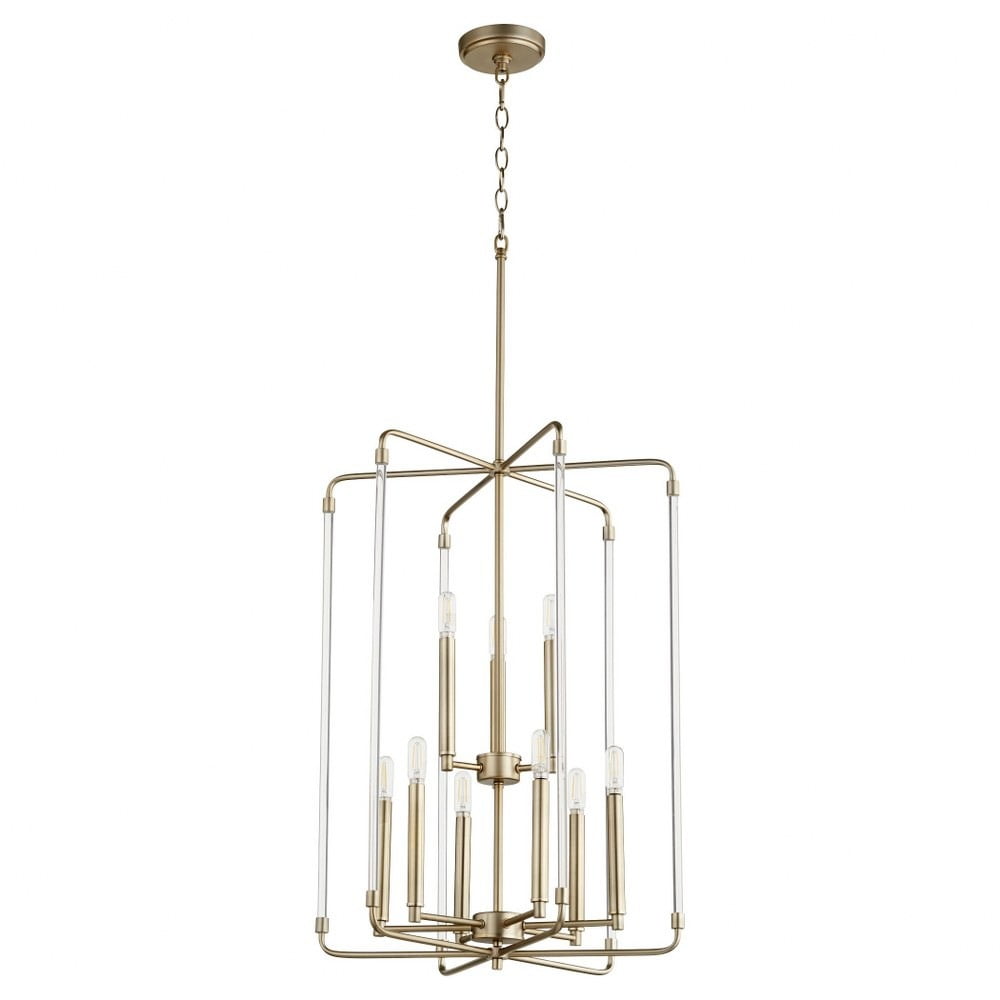Aged Brass 9-Light 2-Tier Entry Pendant Chandelier