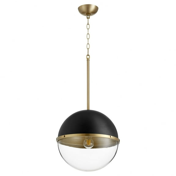 83-14-6980 Quorum Lighting 1 Light Sphere Pendant in Soft Contemporary style - 14.75 inches wide by 14.5 inches high-Noir/Aged Brass Finish